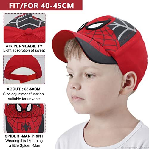 Gustave Spiderman Cap For Kids - Boys & Girls Baseball Sport Sun Hat With Adjustable Closure, Breathable Mesh Design, Suitable For 3-9 Years For Parties, Outdoor Activities & Gift