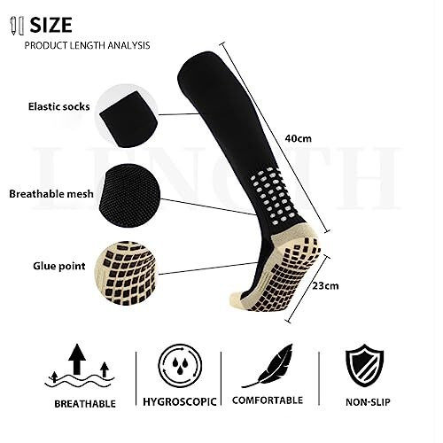 Proberos Sport Socks Athletic Over-The-Calf Socks Rubber Anti-Slip Sport Socks Soccer Socks Breathable Sport Socks Compression Socks Sports Indoor Training Socks One Size For Men & Women, One Pair