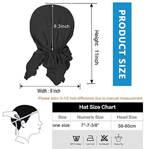 Palay Head Scarf For Women Cotton Elastic Chemo Caps Headwear Turban Beanie, Pre-Tied Slip On Cancer Cap Headwrap Headscarf - Black