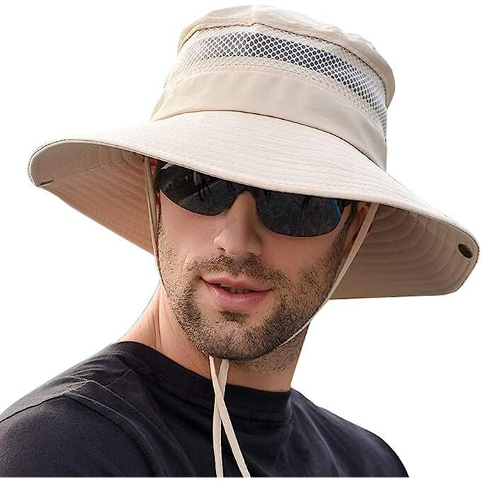 Alexvyan Polyester Black Round Crown Hat Sun Visor Hats For Men Wide Brim Summer Cap For Boys Uv Protection Breathable Casual Beach Hat, Safari Hat Sun Protection Cap For Gents., Large