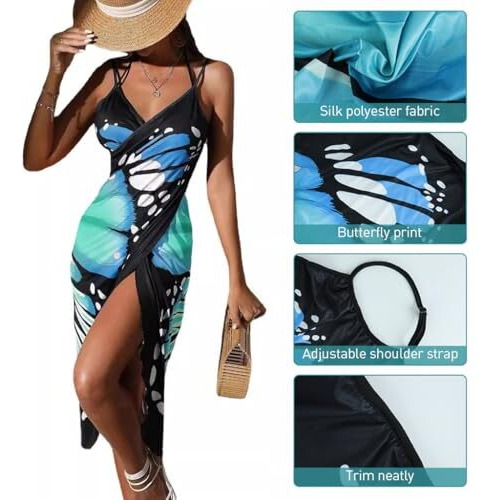 Palay Beach Wear Dress For Women Stylish Butterfly Print Beach Dress Fashion Beach Wear Cute Waterproof Goa Dress Lightweight Swimsuit Cover Up Beach Outfits For Women - Size L
