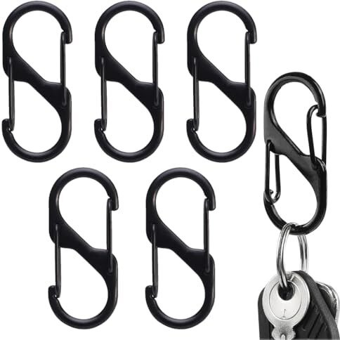 Proberos Dual Hook S Carabiners, Quick Release Design, Heavy-Duty Zinc Alloy, Versatile For Backpack, Camping, Organizing, Multi-Purpose Durable S Hooks - Outdoor Gear Essentials (5 Pcs),Black