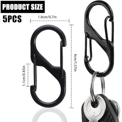 Proberos Dual Hook S Carabiners, Quick Release Design, Heavy-Duty Zinc Alloy, Versatile For Backpack, Camping, Organizing, Multi-Purpose Durable S Hooks - Outdoor Gear Essentials (5 Pcs),Black