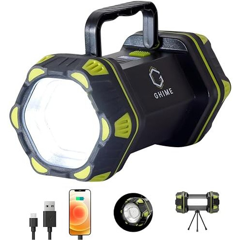 Ghime Torch Light High Power Long Distance Rechargeable Flashlight, 8 Modes Handheld Spotlight For Camping, Waterproof, Emergency Light For Outdoor, Usb Cable Included With Tripod (3 Months Warranty)