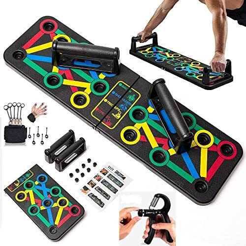 Oddish Way To Fitness Push Up Board System - 15 In 1 Body Building Exercise Tools, Hand Grip, Finger Gripper Combo Pack - Workout Push Up Stands, Training System For Men And Women (Push-Up-Combo)