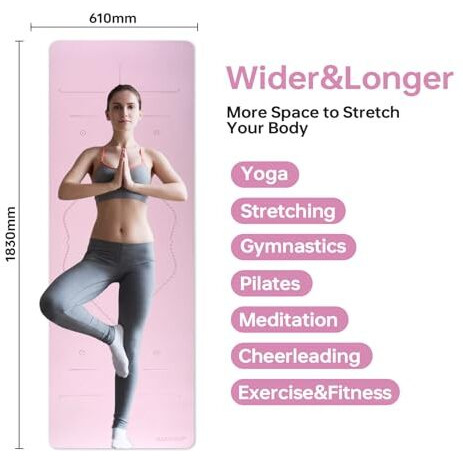 Halohop Yoga Mats For Women Exercise Mat For Home Workout Gym Mat Anti Slip Premium Mat Tpe Material 6Mm Yoga Mat With Guide Align And Carry Strap For Men And Women(72Inches*24Inches *6Mm),Pink