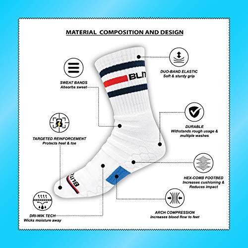 Blitzsox Cotton Mens Hi-Tech Performance Athletic Crew Length Socks (Tennis, Badminton, Running, Gym & Indoor Training), Pack Of 3 (Free Size, Grey, Teal, Black)