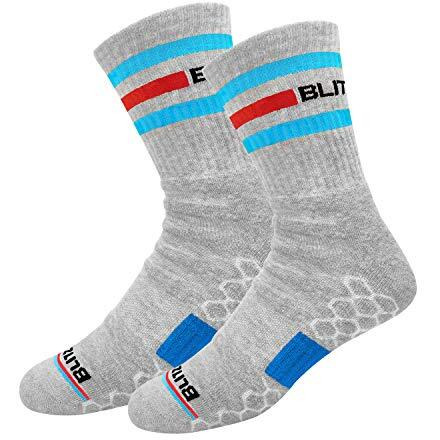 Blitzsox Cotton Mens Hi-Tech Performance Athletic Crew Length Socks (Tennis, Badminton, Running, Gym & Indoor Training), Pack Of 3 (Free Size, Grey, Teal, Black)