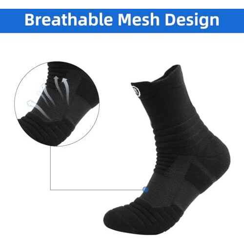 Proberos 3 Pairs Professional Sport Socks For Men, Breathable Cricket Socks, Anti-Slip Sole Design, Towel Cushioning Athletic Sports For Basketball, Football, Running, Cycling, Workout