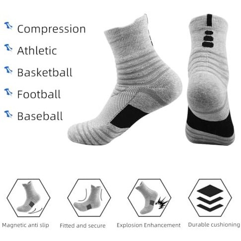 Proberos 3 Pairs Professional Sport Socks For Men, Breathable Cricket Socks, Anti-Slip Sole Design, Towel Cushioning Athletic Sports For Basketball, Football, Running, Cycling, Workout