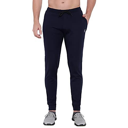 Blue Star Shark Men's Premium Lycra Stretchable Cargo Joggers | Regular Fit, Stylish Track Pants With Pockets | Soft Smooth Feel, Logo On Front, Comfortable Everyday Wear, Navy, Xl