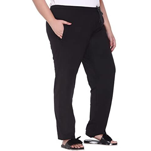 Cupid Plus Size Women's Regular Fit Mid Rise Joggers 01_3Xl_Black_Xxx-Large