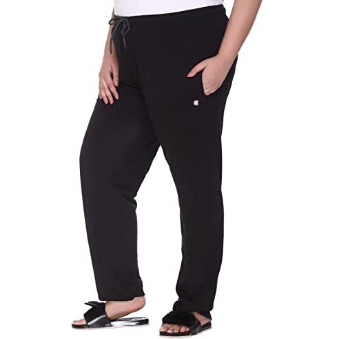 Cupid Plus Size Women's Regular Fit Mid Rise Joggers 01_3Xl_Black_Xxx-Large