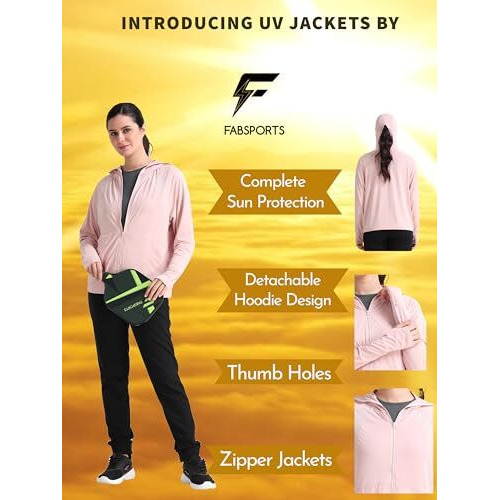 Fabsports Women's Uv Protection Sun Screen Jacket, Full Zip Sun Protection Clothing, Lightweight With Upf 50+ Protection For Outdoors, With Pockets, Sun Protective Clothing For Women