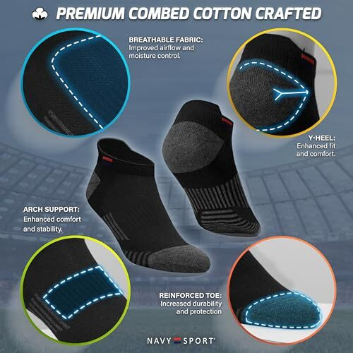 Navysport Ankle Socks For Men Women Cotton Casual Sports Socks Pack Of 6 Pairs, Free Size, Multicolour
