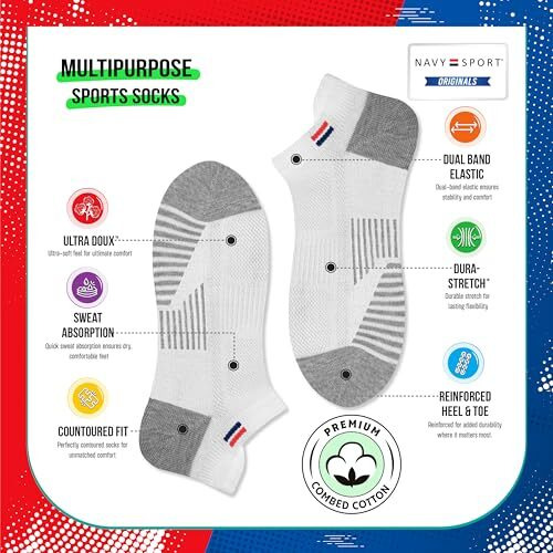 Navysport Ankle Socks For Men Women Cotton Casual Sports Socks Pack Of 6 Pairs, Free Size, Multicolour
