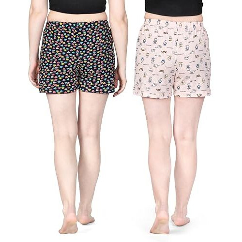 Real Basics Women's Regular Shorts (Rb-W-Shorts-M-P2-S3(Heart+Breakfast)_Multi-Coloured_M)
