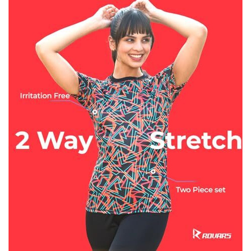 Rrovars Polyester Two Piece Women Swimwear Printed Swim Top With Plain Legging (Red Xl)