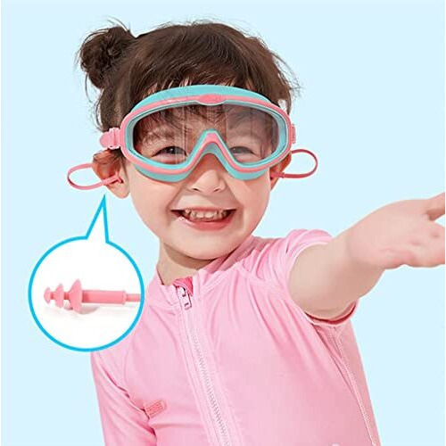 Proberos Swimming Goggles For Kids With Ear Plugs, Big Frame Leakproof Swimming Goggles For Children Kids, Professional Swim Goggles With Anti Fog And Uv Protection For Boys Girls For Age 3-16