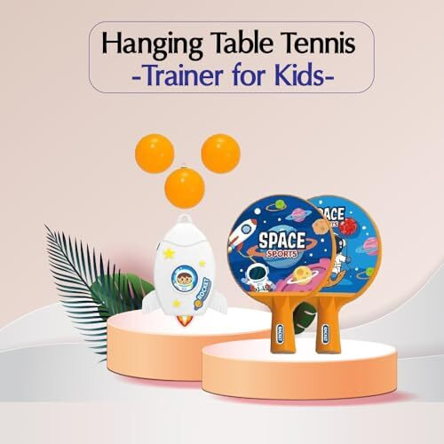 Braintastic Ping Pong Hanging Table Tennis Self Trainer Indoor & Outdoor Gaming Set With 2 Hanging Balls,2 Rackets &1 Electric Shaft Suitable For All Age Group (Space Sports)
