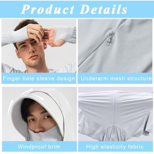 Gustave Men's Sun Protection Hoodie Shirt Upf 50+ Long Sleeve Uv Spf T-Shirts With Mask Rash Guard Fishing Lightweight, Xxl