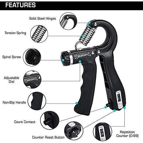 Hopz Adjustable Hand Grip Strengthener,Hand Gripper With Counter For Men & Women For Gym Workout Hand Exercise Equipment To Use In Home For Forearm Exercise,Finger Exercise Power Gripper-Up 5 To 60Kg