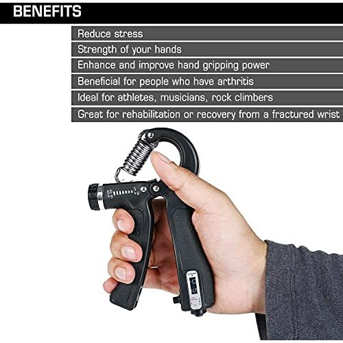 Hopz Adjustable Hand Grip Strengthener,Hand Gripper With Counter For Men & Women For Gym Workout Hand Exercise Equipment To Use In Home For Forearm Exercise,Finger Exercise Power Gripper-Up 5 To 60Kg
