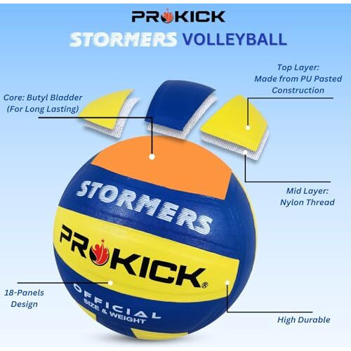 Prokick Stormers Pu Pasted Volleyball, Blue/Yellow (Size 4)