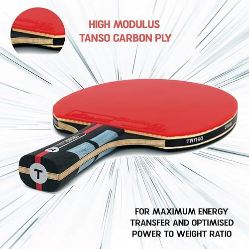 Tanso Black X Blade Table Tennis (Tt) Carbon Racket (Premium Ittf Approved Gambler Rubber, Carbon Ply, Ergonomic Grip Handle, Intermediate To Professional Players)