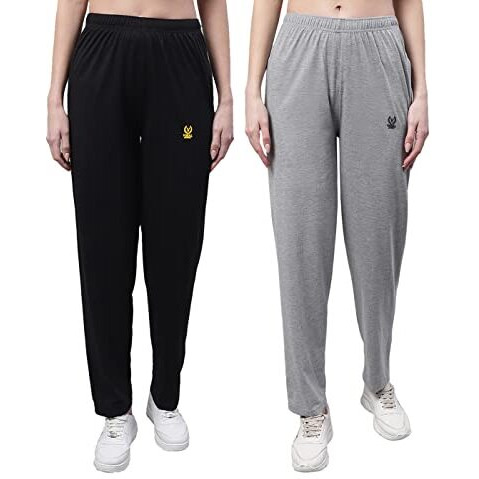 Mack Jonney Regular Fit Cotton Trackpant For Women (Pack Of 2)-D10_Blk_Mlg_002-Large, Multicolor