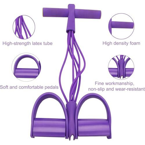 4-Tube Resistance Band Pedal Puller For Leg And Stomach Exercise | Yoga And Home Gym Equipment For Men And Women | Stretching Band, Stirrup Puller, Exercise Rope (Purple)