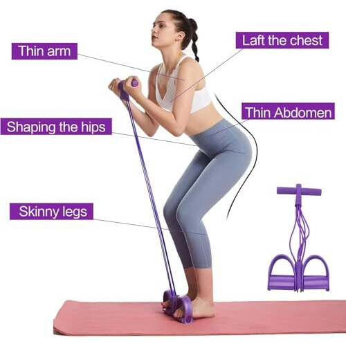 4-Tube Resistance Band Pedal Puller For Leg And Stomach Exercise | Yoga And Home Gym Equipment For Men And Women | Stretching Band, Stirrup Puller, Exercise Rope (Purple)