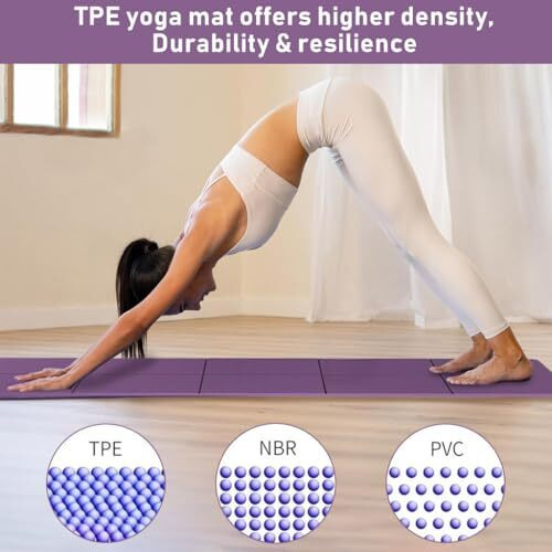 Proberos Tpe Portable Yoga Mat For Men Women Kids With Carry Bag, 5Mm Thicken Anti Slip Foldable Exercise Mats For Home Workout, Fitness Pilates And Meditation,Purple