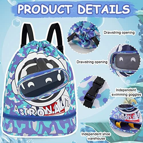Palay Swimming Bag For Kids Cartoon Print Shoulder Bag Large Capacity Backpack For Boys Girls Wet Dry Separation Beach Storage Clothes