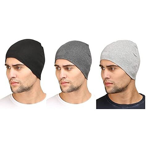 Umani Cotton Poly Blend Skull Cap For Men And Women/Helmet Cap/Multipurpose Running, Jogging Outdoor Skull Cap (3-Hc 3Pc Blk,L Grey & D Grey)