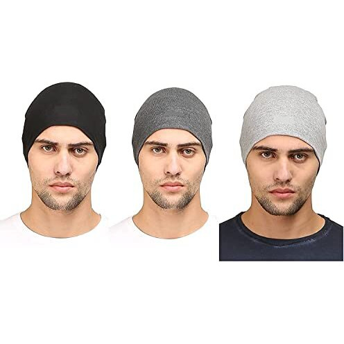 Umani Cotton Poly Blend Skull Cap For Men And Women/Helmet Cap/Multipurpose Running, Jogging Outdoor Skull Cap (3-Hc 3Pc Blk,L Grey & D Grey)