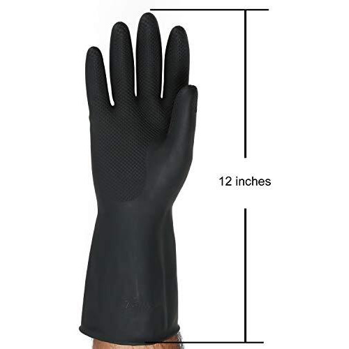 Padchaaya Rubber Cleaning Gloves | Reusable Gloves For Cleaning | Chemicals & Detergents Resistant | Pack Of 2 |Heavy Duty Hand Gloves|Hand Gloves For Dish Washing, Gardening & Cleaning (Black)