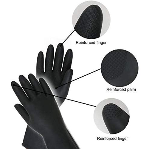 Padchaaya Rubber Cleaning Gloves | Reusable Gloves For Cleaning | Chemicals & Detergents Resistant | Pack Of 2 |Heavy Duty Hand Gloves|Hand Gloves For Dish Washing, Gardening & Cleaning (Black)