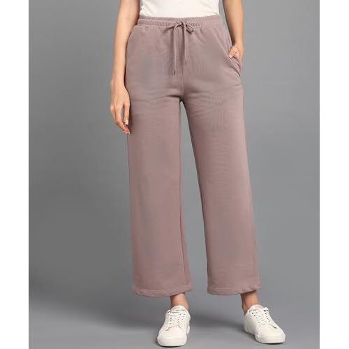 Alan Jones Clothing Solid Women's Relaxed Fit Wide Legs Track Pant (Dusty Pink_L) | Rise Style Mid Rise