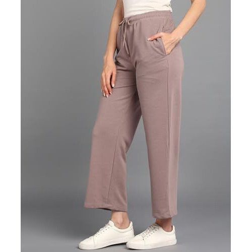 Alan Jones Clothing Solid Women's Relaxed Fit Wide Legs Track Pant (Dusty Pink_L) | Rise Style Mid Rise