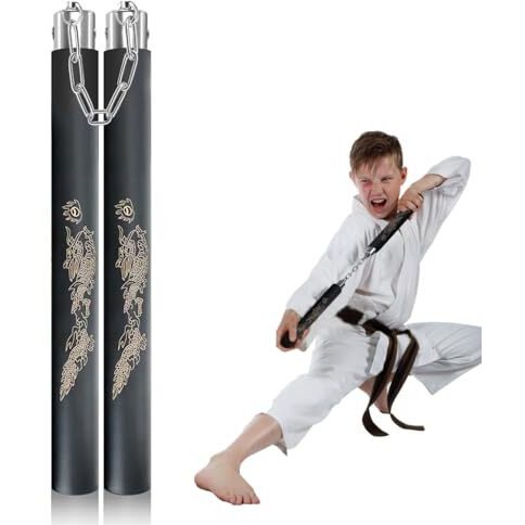 Optifit Kids Use Nunchucks, 12 Inches Eva Foam Nunchucks For Training, 360 Degree Flexible Rotation Starter's Nunchucks For Martial Arts Trainingm, Foam Nunchaku With Black Handle (Karate Stick)