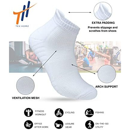 Tex Homz Men's And Women's Sport Ankle Men's Heavy Duty Cotton Quarter Length Athletic Socks, Pack Of 5 (Free Size) - Black, Dark Grey, White, Blue, Grey