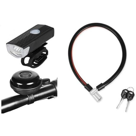 Gadget Deals Combo- Cycle Lights For Bicycle | Cycle Lights |3 Mode- Cycle Light | Cycle Bell | Cycle Lock For Bicycle | Cycle Light Kit | Cycle Lock | Cycle Lock With Key - Cycle Front Head Light