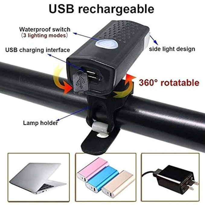 Gadget Deals Combo- Cycle Lights For Bicycle | Cycle Lights |3 Mode- Cycle Light | Cycle Bell | Cycle Lock For Bicycle | Cycle Light Kit | Cycle Lock | Cycle Lock With Key - Cycle Front Head Light