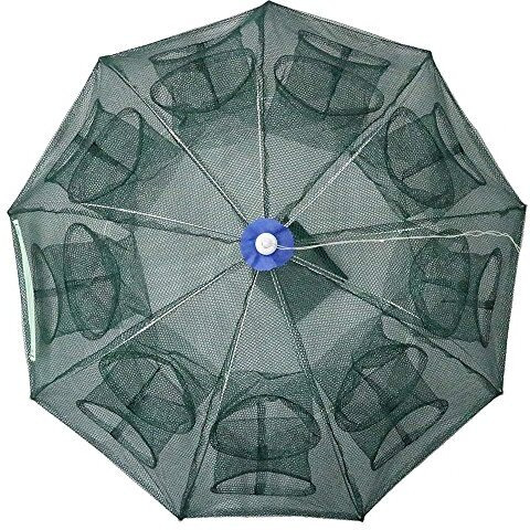 Proberos 16 Holes Folded Fishing Net With Buoy Ring 6M Rope, Fishing Trap For Catching Crab Shrimp Lobster Crayfish Crab Mesh Trap Fishing Net For River