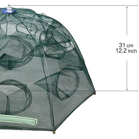 Proberos 16 Holes Folded Fishing Net With Buoy Ring 6M Rope, Fishing Trap For Catching Crab Shrimp Lobster Crayfish Crab Mesh Trap Fishing Net For River