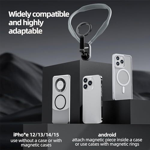 Telesin Magnetic Neck Mount For Phones, Pov/Vlog Selfie Mount Hand Free Phone Neck Holder Chest Stand Strap Video Recording For Iphone 15 14 13 12 Series Android Phone (Grey)