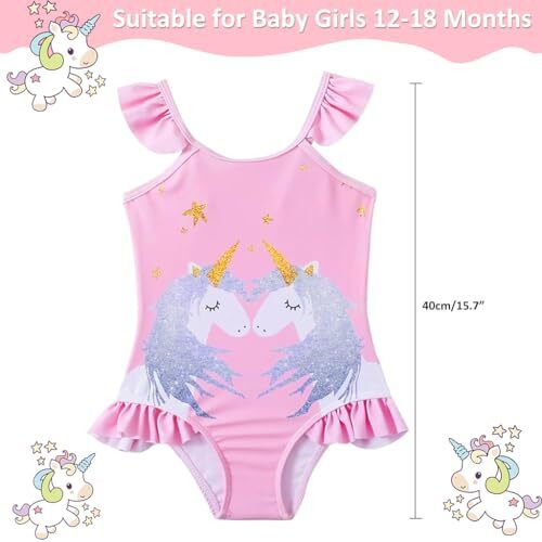 Snowie Soft Unicorn Swimming Costume For Kids, One-Piece Skin-Friendly Swim Suit For Kids Girls With Headband Cartoon Swimming Suit For Outdoor Seaside For 1-2 Years Old 80-90Cm Girls