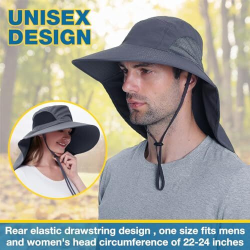 Gustave Unisex Universal Sun Hat - Wide Brimmed Uv Protection Hat With Neck Flap & Adjustable Windproof Chin Strap, Breathable Polyester Material -Fits 22-24 Heads, Multicolor