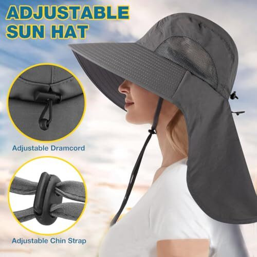 Gustave Unisex Universal Sun Hat - Wide Brimmed Uv Protection Hat With Neck Flap & Adjustable Windproof Chin Strap, Breathable Polyester Material -Fits 22-24 Heads, Multicolor